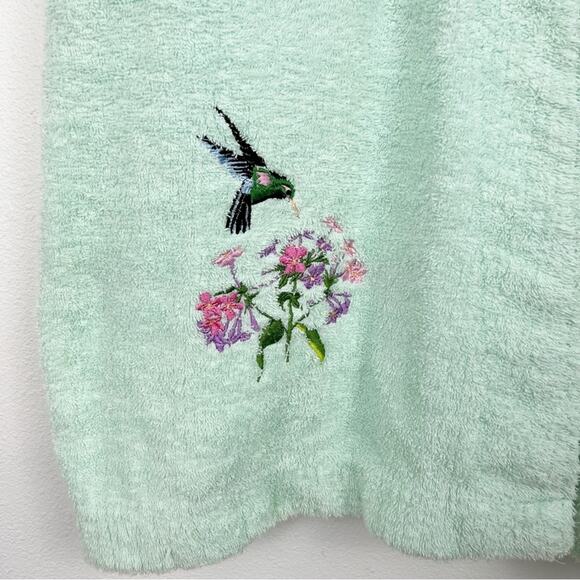 Vintage Blair Womens Terrycloth Robe Wrap Tie Embroider Hummingbird Mint Green - Picture 8 of 11